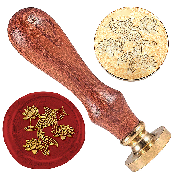 

PandaHall DELORIGIN Koi Carp Lotus Flower Wax Seal Stamp Wedding Invitations Embossed Stamp Sealing Removable 1" Brass Wax Seal Stamp Head...