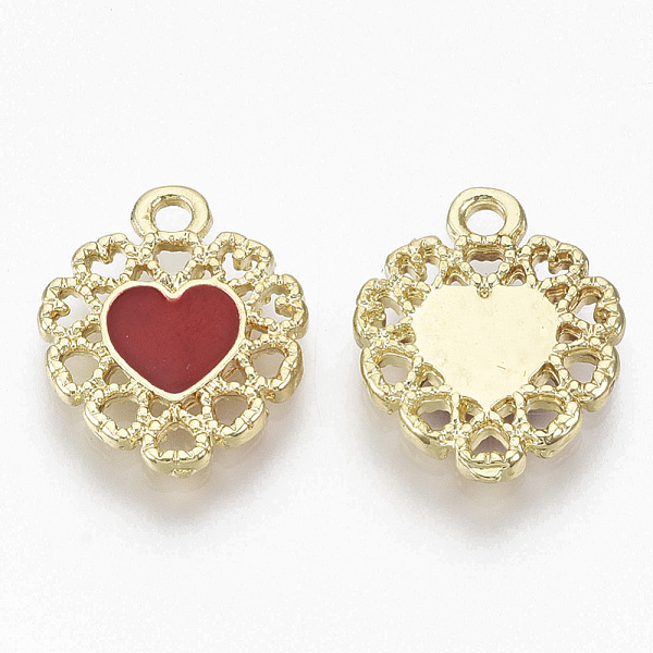 

PandaHall Golden Plated Alloy Enamel Pendants, Heart, FireBrick, 16x13x2mm, Hole: 1.6mm Alloy+Enamel Heart Red