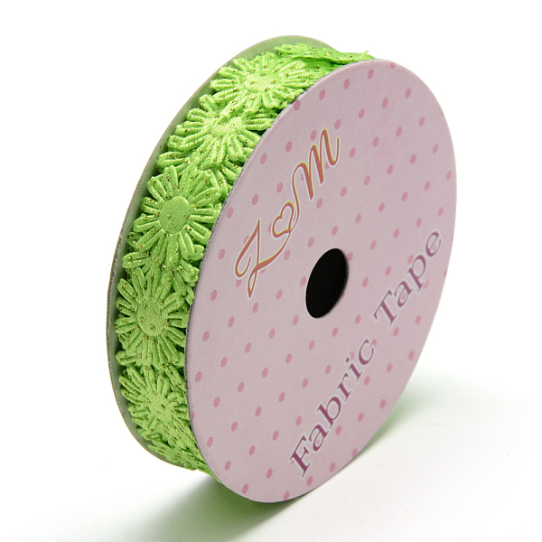 

PandaHall Glitter Powder Polyester Ribbons, Flower, Lawn Green, 5/8 inch(17mm), about 2yards/roll(1.8288m/roll) Polyester
