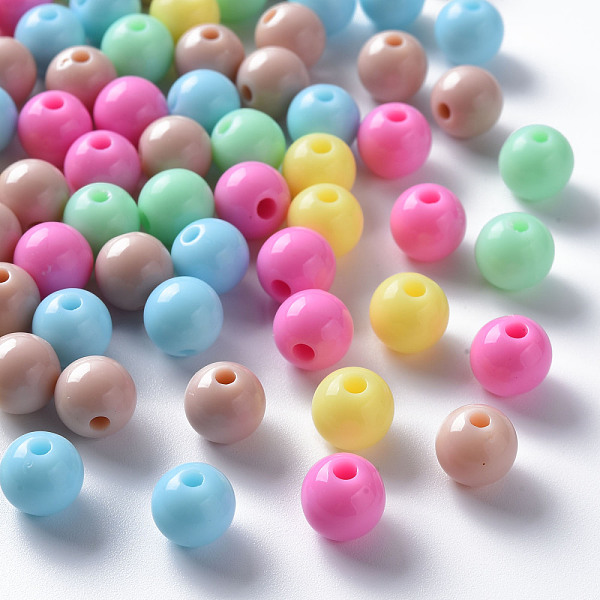 

PandaHall Opaque Acrylic Beads, Round, Mixed Color, 8x7mm, Hole: 2mm, about 1745pcs/500g Acrylic Round Multicolor