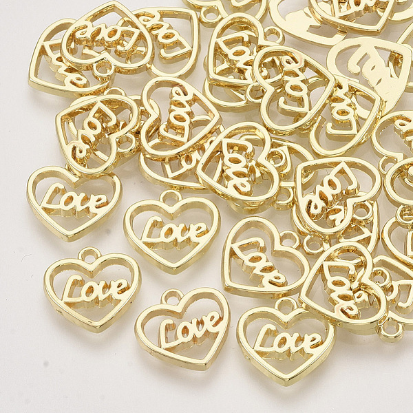 

PandaHall Alloy Charms, Heart with Word LOVE, Light Gold, 11.5x12x1mm, Hole: 1.4mm Alloy Heart