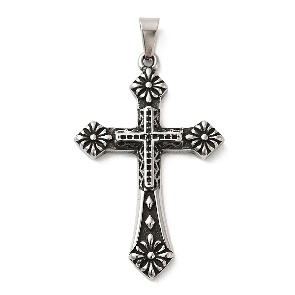 

PandaHall Titanium Steel Big Pendants, Cross Charm, Antique Silver, 54x35x4mm, Hole: 9x4mm Stainless Steel Flower