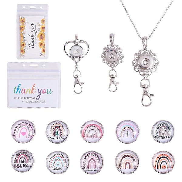 

PandaHall DIY Interchangable Pendant ID Card Holder Necklace Making Kit, Including Glass Snap Cabochon, Heart Alloy Snap Base Settings, 304..., Multicolor