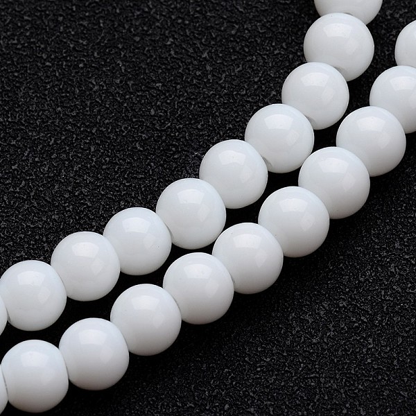 

PandaHall Opaque Color Glass Round Bead Strands, White, 10mm, Hole: 1mm, about 32pcs/strand, 11 inch Glass Round White