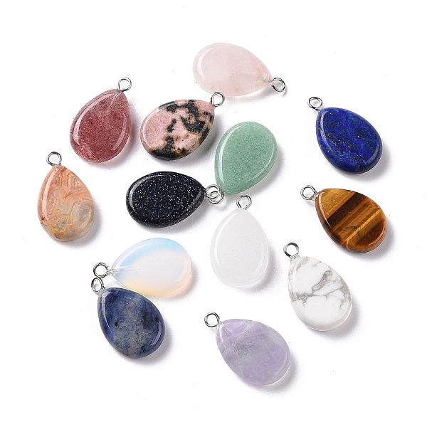 

PandaHall Natural & Synthetic Mixed Gemstone Pendants, Flat Teardrop Charms, with Stainless Steel Color Tone Stainless Steel Loops..., Multicolor