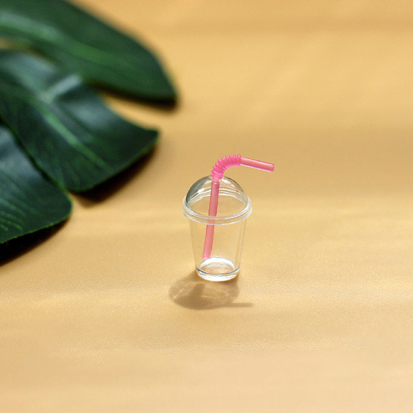 Mini Resin Blank Beverage Cup, with Dome Lid & Straw, for Dollhouse Accessories, Pretending Prop Decorations, Hot Pink, 9-14x21mm