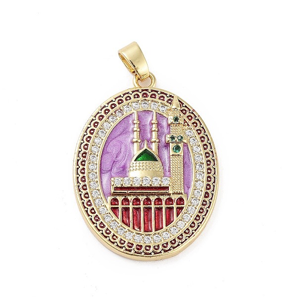 

PandaHall Rack Plating Brass Micro Pave Clear Cubic Zirconia Pendants, with Enamel, Long-Lasting Plated, Lead Free & Cadmium Free, Oval with..., Purple