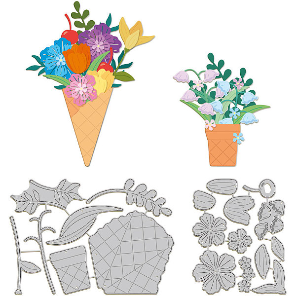 

PandaHall GLOBLELAND 2 Pcs Spring Flowers Summer Ice Cream Cone Metal Die Cuts Flowers Ice Cream Cone Cut Dies Metal Stencils Metal Cutting...