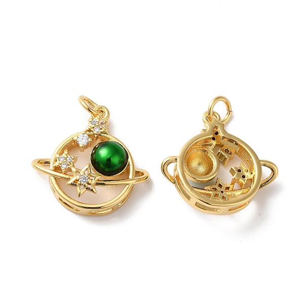 

PandaHall Rack Plating Brass Cubic Zirconia Pendants, with Jump Ring, Lead Free & Cadmium Free, Long-Lasting Real 18K Gold Plated, Planet...