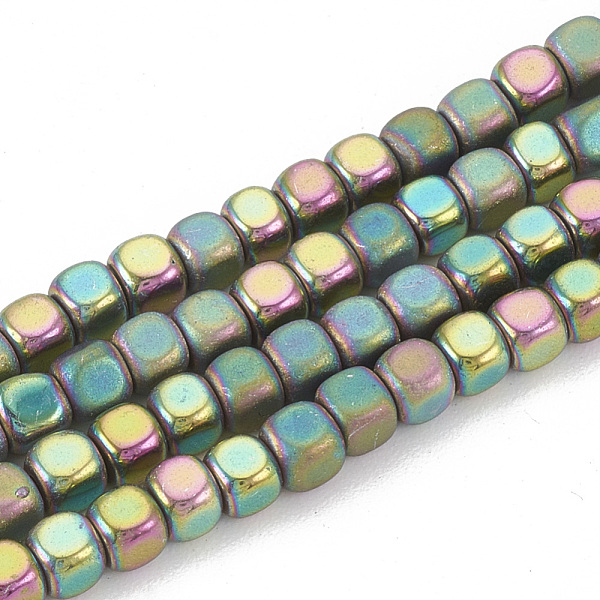 

PandaHall Electroplate Non-magnetic Synthetic Hematite Beads Strands, Half Matte Style, Cube, Rainbow Plated, 4x4x4mm, Hole: 1mm, about...