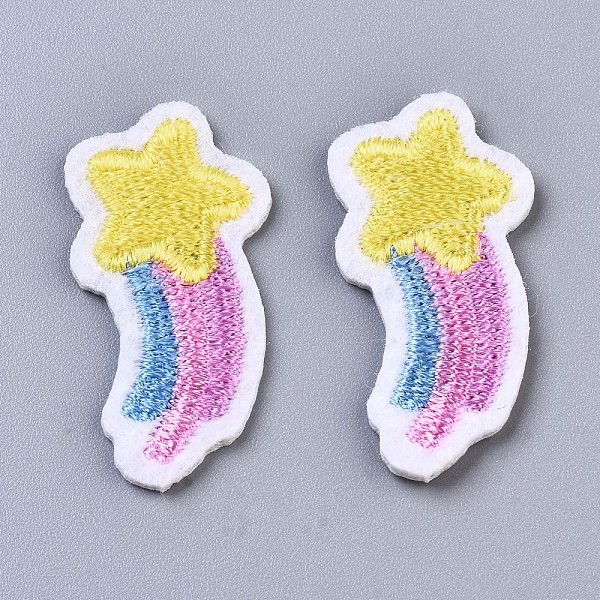 PandaHall Meteor Appliques, Computerized Embroidery Cloth Iron on/Sew on Patches, Costume Accessories, Colorful, 33x16.5x1.5mm Cloth Star