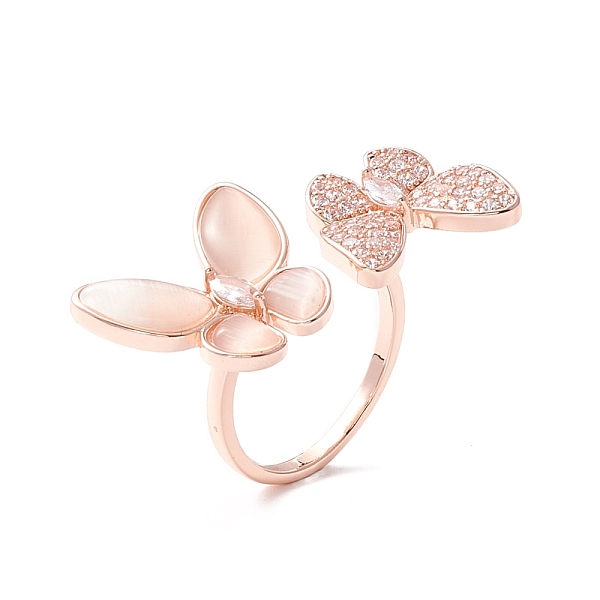 

PandaHall Double Butterfly Clear Cubic Zirconia Cuff Ring, Exquisite Brass Cat Eye Open Ring for Women, Rose Gold, Inner Diameter: 17~17.5mm...
