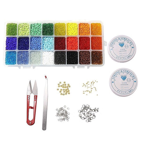 

PandaHall DIY Stretch Jewelry Sets Kits, include Glass Seed Beads, Stainless Steel Needles & Scissors & Beading Tweezers & Lobster Claw..., Multicolor