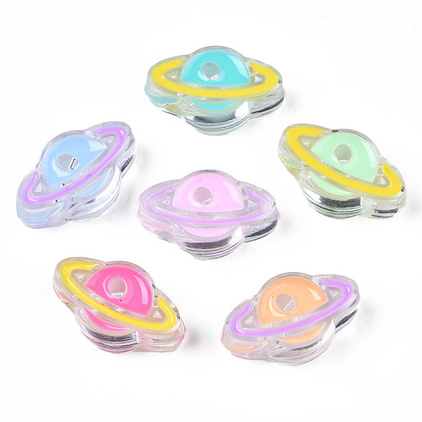 

PandaHall Transparent Acrylic Enamel Beads, Planet, Mixed Color, 16.5x27.5x9mm, Hole: 3.5mm Acrylic Planet Multicolor