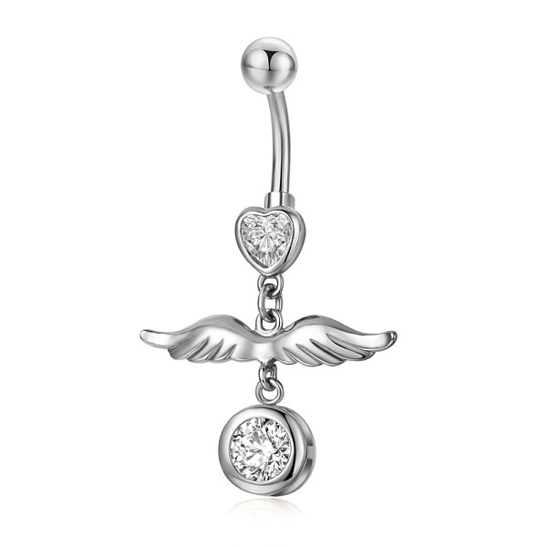 

PandaHall Piercing Jewelry, Brass Cubic Zirciona Navel Ring, Belly Rings, with 304 Stainless Steel Bar, Lead Free & Cadmium Free, Wing..., Clear