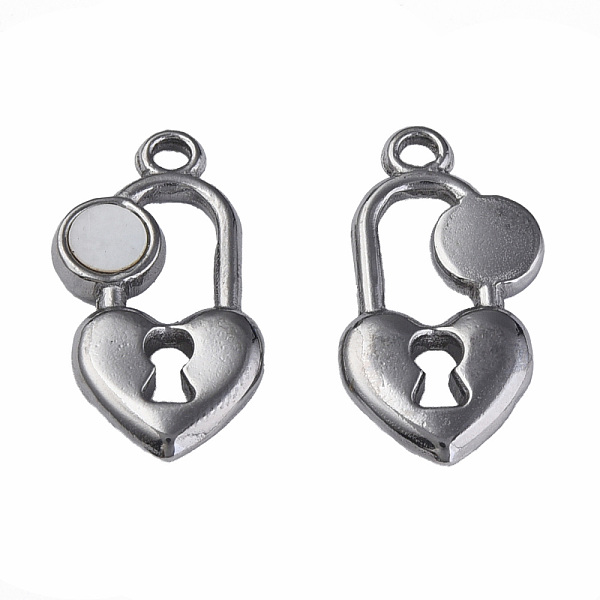 

PandaHall 304 Stainless Steel Charms, with White Shell, Heart-Shaped Lock, Stainless Steel Color, 20x11x2.5mm, Hole: 1.6mm Stainless...