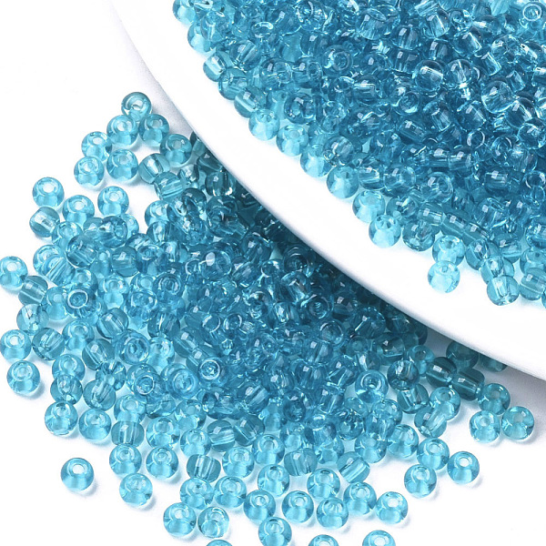 PandaHall Transparent Glass Beads, Round, Steel Blue, 4x3mm, Hole: 1mm, about 4500pcs/bag Glass Round Blue