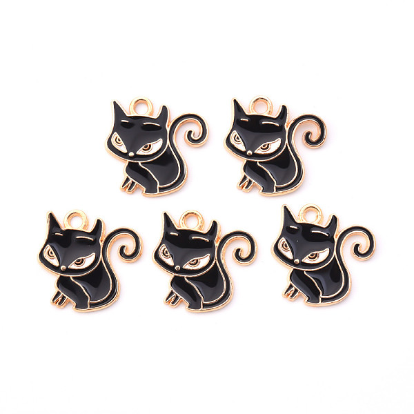 

PandaHall Alloy Enamel Pendants, Cat, Light Gold, Black, 21x20x1.5mm, Hole: 2mm Alloy+Enamel Cat Shape Black