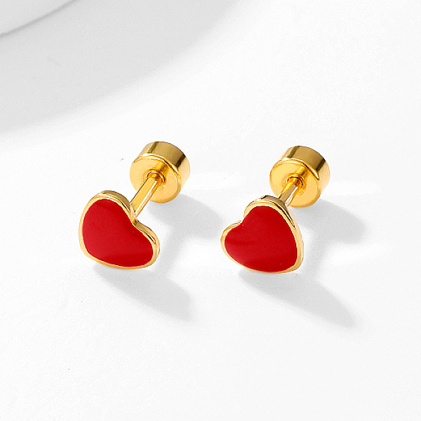 

PandaHall Heart Stainless Steel Stud Earring, with Enamel, Real 18K Gold Plated, Red, 6x6mm Stainless Steel Heart Red