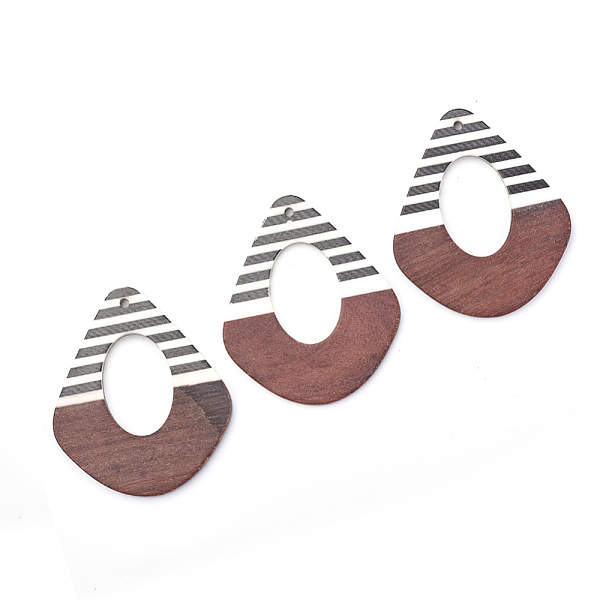 

PandaHall Resin & Wood Pendants, Teardrop, Sienna, 49x41x3~4mm, Hole: 2mm Resin+Wood Oval Brown