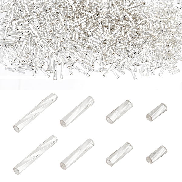 

PandaHall PH 1600Pcs 4 Sizes Glass Bugle Beads, Silver Long Tube Seed Bead 5/6/9/12x2mm Loose Spacer Bead with 0.5mm Round Hole for Earring...