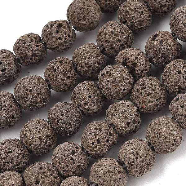Brins de perles rondes en pierre de lave naturelle