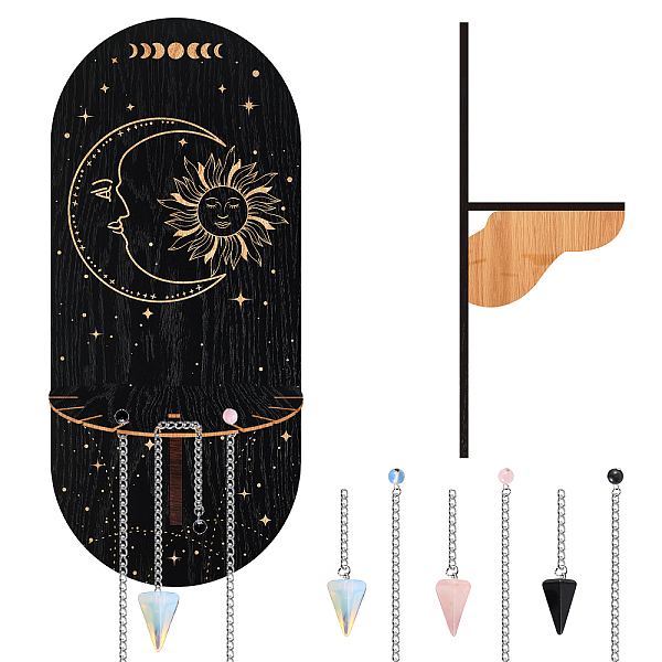 PandaHall CRASPIRE DIY Pendulum Divination Making Kit, Including Cone Mixed Gemstone Dowsing Pendulum, Black Oval Hanging Wooden Crystal...