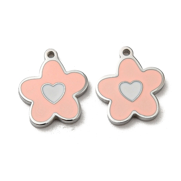 

PandaHall 304 Stainless Steel Enamel Charms, Flower with Heart Charms, Pink, Stainless Steel Color, 12x10x1.5mm, Hole: 1mm Stainless...