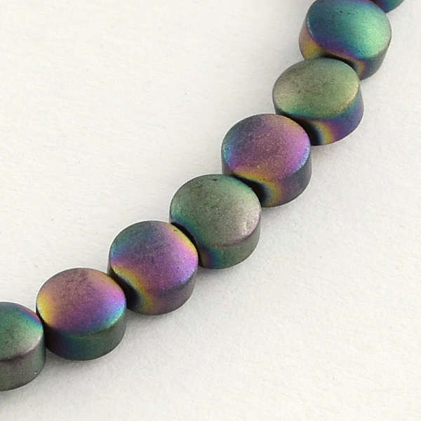

PandaHall Electroplate Non-magnetic Synthetic Hematite Beads Strands, Matte Style, Flat Round, Multi-color Plated, 4.5x3mm, Hole: 0.5mm...