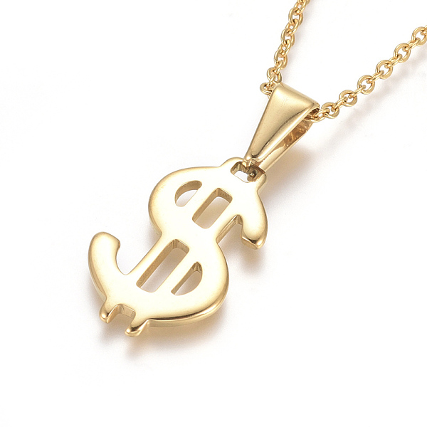 

PandaHall 304 Stainless Steel Pendant Necklaces, with Cable Chains and Lobster Claw Clasps, Dollar Sign, Golden, 17.6 inch(44.8cm), 1.5mm...