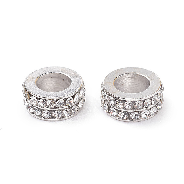 

PandaHall (Defective Closeout Sale: Yollowing), Brass Rhinestone European Beads, Large Hole Beads, Rondelle, Platinum, Clear, 10.5x4.5mm...