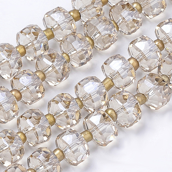 

PandaHall Electroplate Glass Beads Strands, Rainbow Plated, Faceted, Flat Round, Light Khaki, 8x6mm, Hole: 1mm, about 80pcs/strand, 24.7...