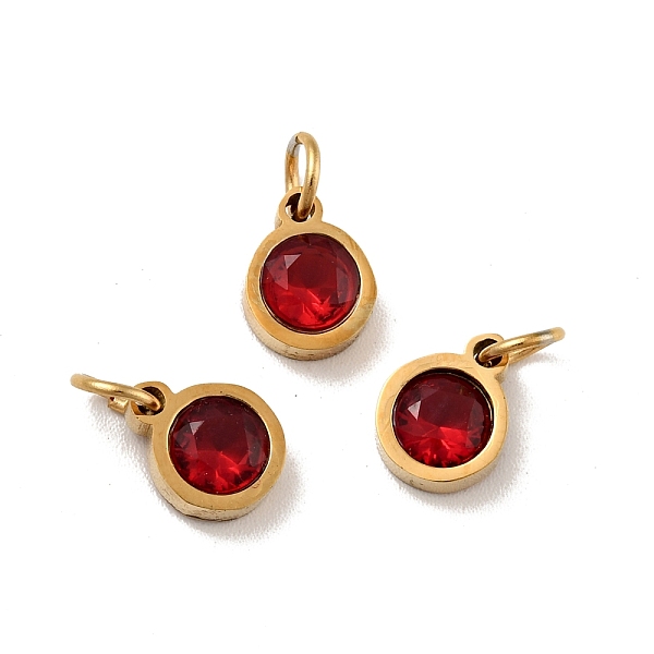 

PandaHall Vacuum Plating 304 Stainless Steel Pendants, with Cubic Zirconia and Jump Rings, Single Stone Charms, Flat Round, Golden, Dark Red...