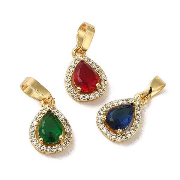 

PandaHall Brass Micro Pave Cubic Zirconia Pendants, with Glass, Real 18K Gold Plated, Teardrop, Mixed Color, 13x9x4.5mm, Hole: 6x4mm..., Multicolor