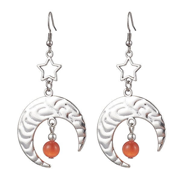 

PandaHall Antique Silver Alloy Star & Moon Dangle Earrings, with Glass Beads, Dark Salmon, 70.5x32.5mm Glass Moon