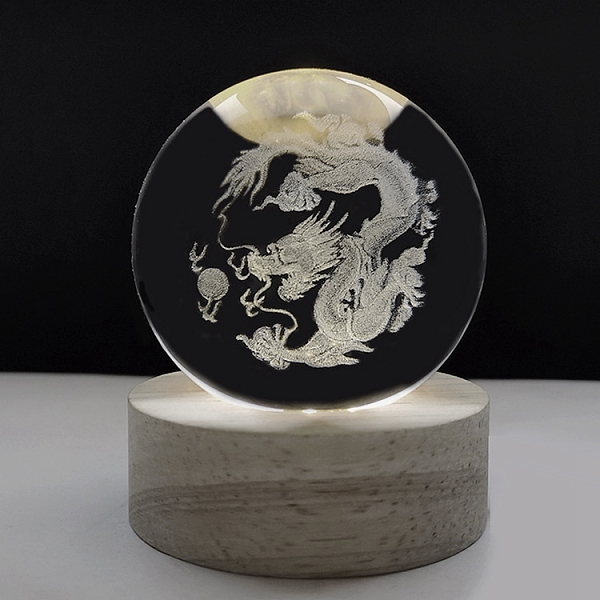 

PandaHall Inner Carving Chinese Zodiac Animal Glass Crystal Ball Small Night Lamp with USB Charger, Night Light Birthday Gift with Wood...