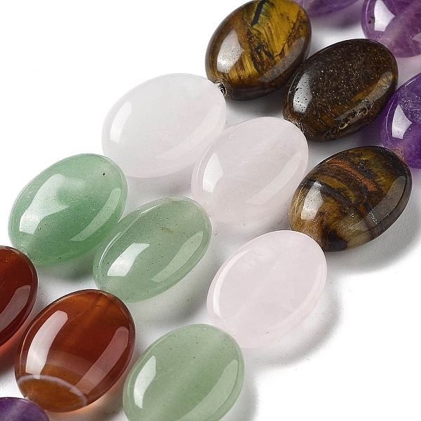 

PandaHall Natural Amethyst & Crystal Quartz & Green Aventurine & Carnelian & Tiger Eye Beads Strands, Flat Oval, 18~18.5x13~13.5x6~6.5mm...