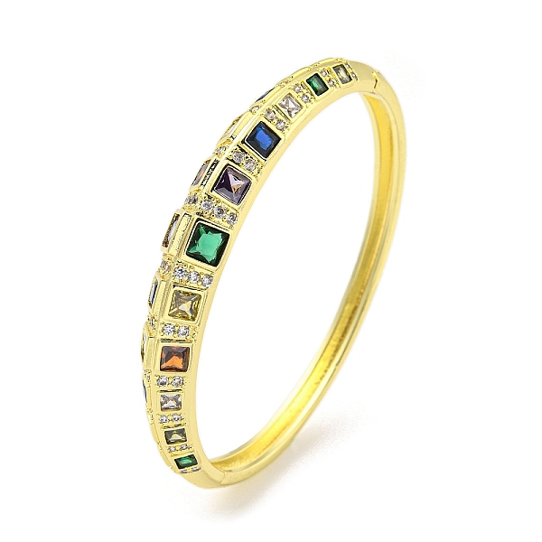 

PandaHall Brass Micro Pave Clear Cubic Zirconia Hinged Bangles, Colorful Glass Square Bangles for Women, Real 18K Gold Plated, Inner...