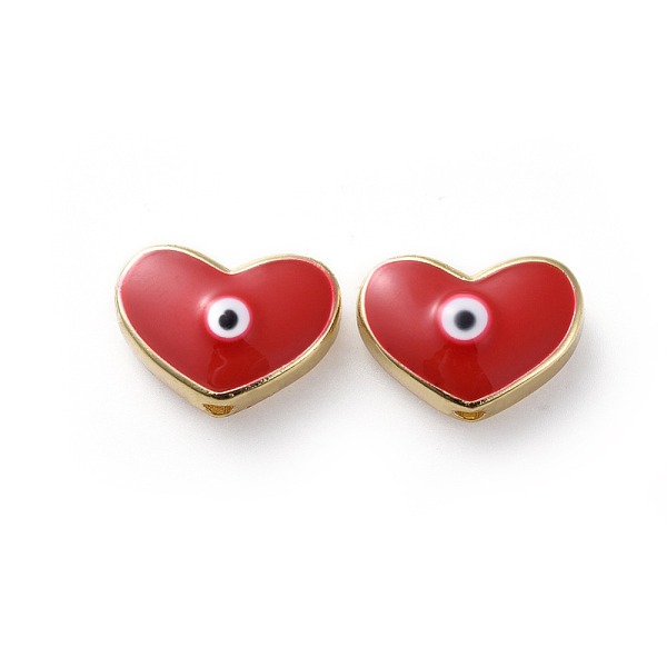 

PandaHall Golden Tone Brass Beads, with Enamel, Heart with Evil Eye, Red, 11x15x4.5mm, Hole: 1.6mm Brass+Enamel Heart Red
