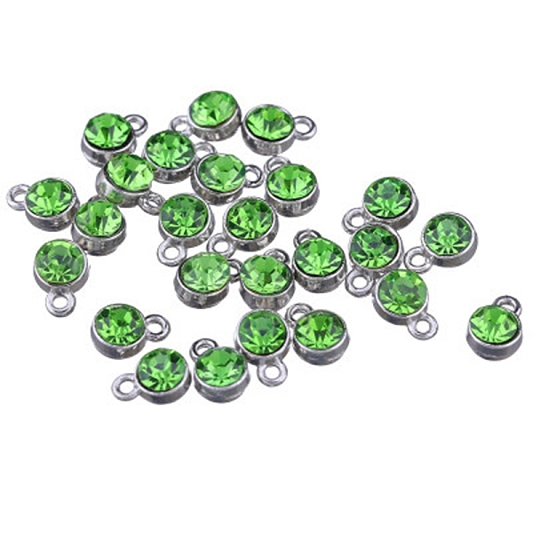 

PandaHall Alloy Charms, with Glass Rhinestone, Birthstone Charms, Cadmium Free & Lead Free, Flat Round, Platinum, Peridot, 10x7x5.3mm, Hole..., Green