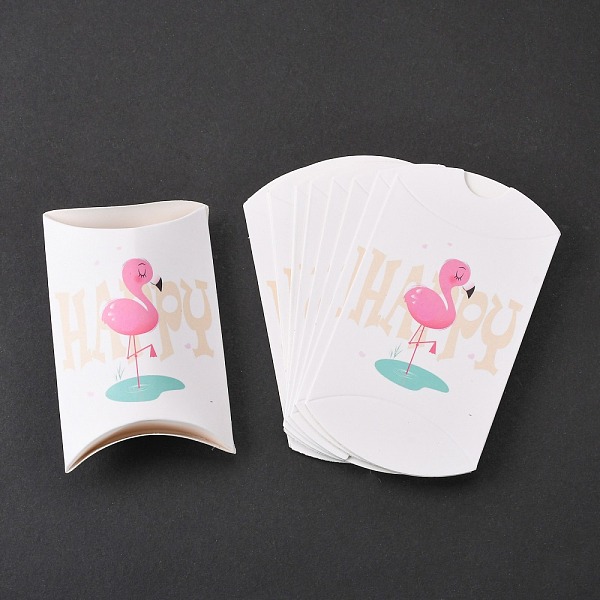 

PandaHall Paper Pillow Gift Boxes, Packaging Boxes, Party Favor Sweet Candy Box, Flamingo Shape Pattern, White, 9.9x5.5x0.1cm, Finished...
