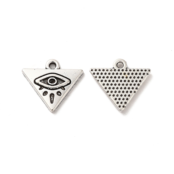 

PandaHall Tibetan Style Alloy Pendants, Triangle with Eye Charm, Antique Silver, 14.5x16x2mm, Hole: 1.5mm, about 500pcs/500g Alloy Triangle