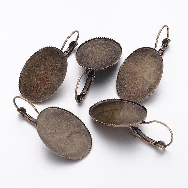 

PandaHall Brass Leverback Earring Findings, French Style Ear Wire, Antique Bronze, Tray: 25x18mm, 19x38mm Brass