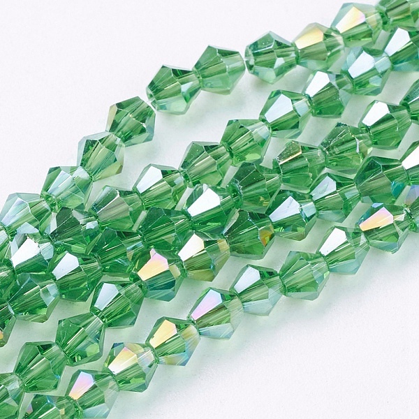 

PandaHall Glass Beads Strands, AB Color Plated, Faceted, Bicone, Lime Green, 4x4mm, Hole: 1mm, about 92~96pcs/strand, 13.78~14.37 inch Glass...