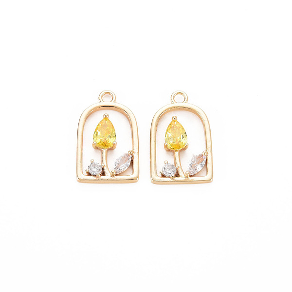 

PandaHall Brass Micro Pave Cubic Zirconia Pendants, Real 18K Gold Plated, Nickel Free, Arch with Flower, Gold, 18x11x3mm, Hole: 1.6mm...