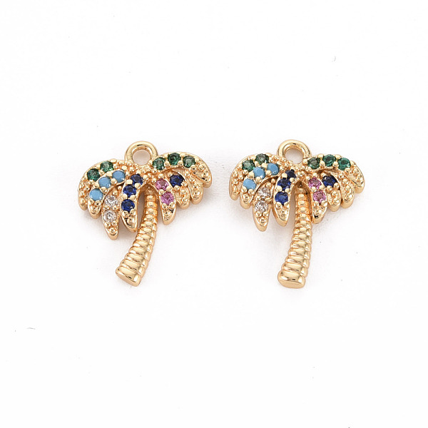 

PandaHall Brass Micro Pave Colorful Cubic Zirconia Charms, Nickel Free, Coconut Tree, Real 18K Gold Plated, 12x10.5x2.5mm, Hole: 1.4mm...
