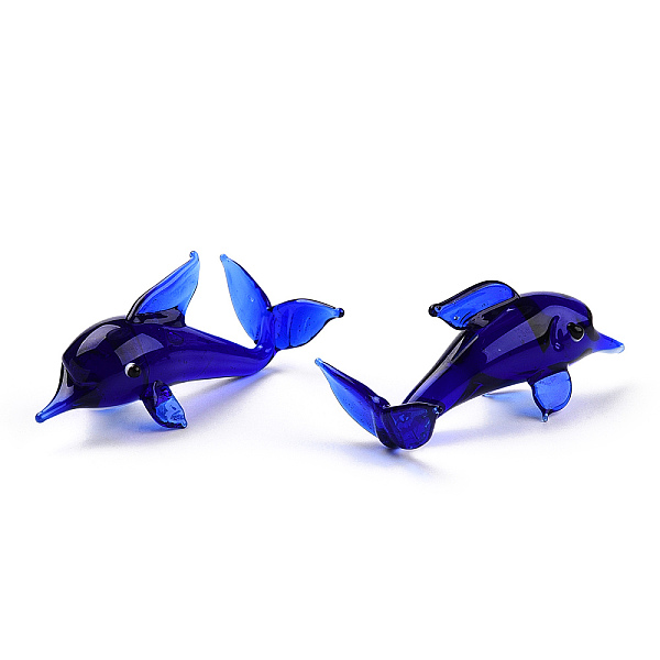 

PandaHall Handmade Lampwork Home Decorations, 3D Dolphin Ornaments for Gift, Blue, 64~66x35.5x28~30.5mm Lampwork Dolphin Blue