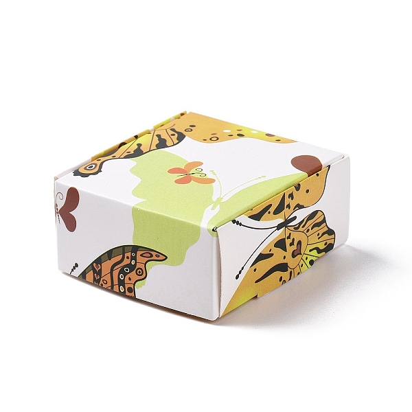 PandaHall Square Paper Gift Boxes, Folding Box for Gift Wrapping, Butterfly Pattern, 5.6x5.6x2.55cm Paper Square