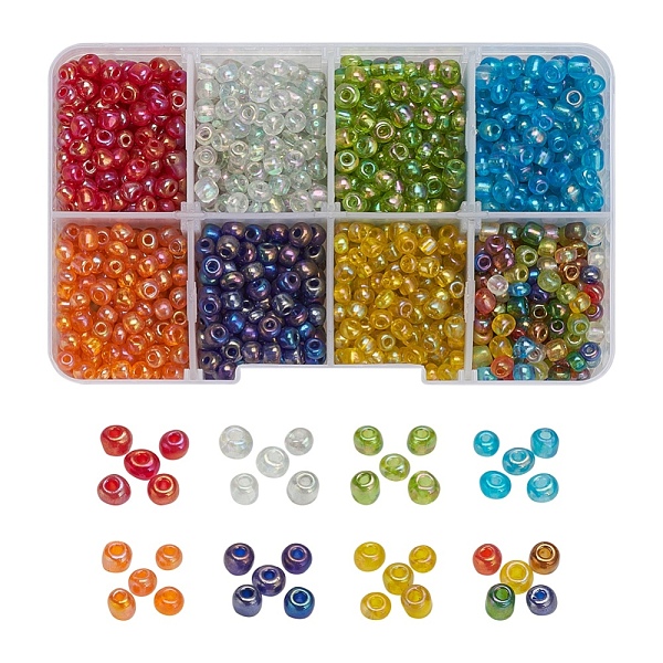 

PandaHall 8 Colors Round Glass Seed Beads, Transparent Colours Rainbow, Round, Mixed Color, about 15g/color Glass Multicolor
