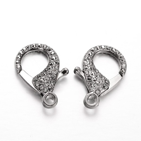 

PandaHall Alloy Rhinestone Lobster Claw Clasps, Jet Hematite, Gunmetal, 31x22x7mm, Hole: 3mm Alloy+Rhinestone Others Black